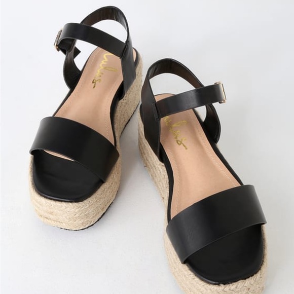 Lulus Shoes - Lulus Corsa Black Espadrille Flatform Sandals; Size 8